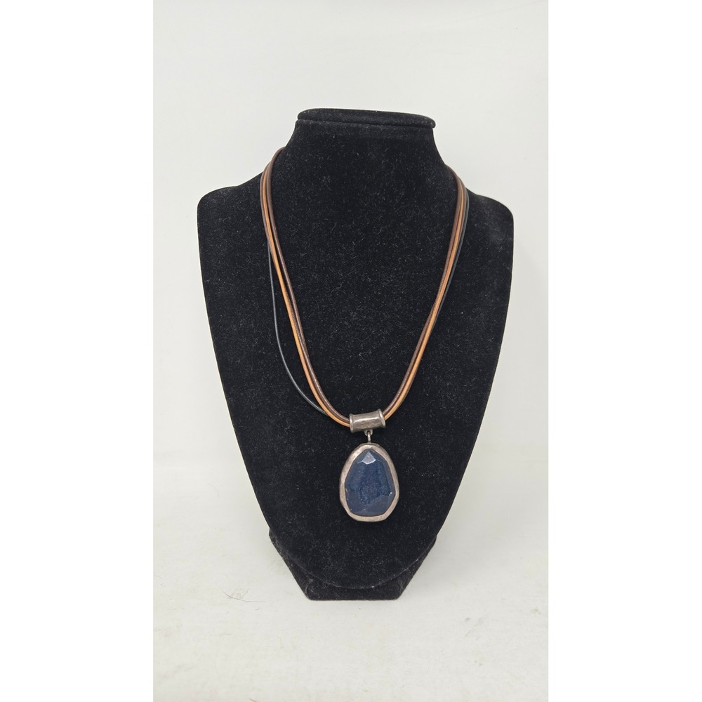 SILPADA Blue Jade Boho Sterling Silver Multi-Strand Leather Necklace N1783‎